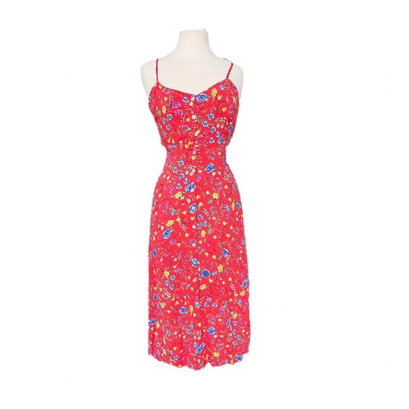 Louise Paris Dresses & Skirts - Red Floral Button Down Midi Dress | Size Medium